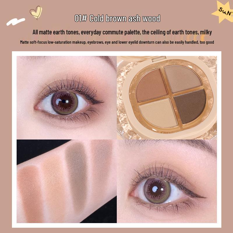 New Four-Color Eyeshadow Palette: Pearlescent, Matte & Fine Shimmer, Waterproof, Sweatproof, Smudge-Proof, Highly Pigmented & Easy To Apply