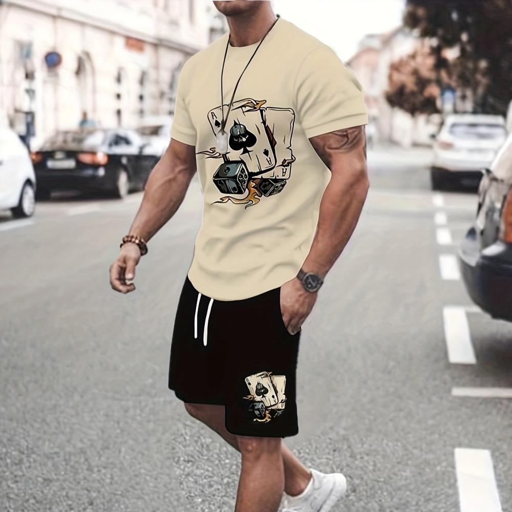 Neues 3D Cartoon Kaninchen Print Herren Zweiteiler T-Shirt und Shorts Sommer Freizeit Kurzarm Oberteil Sportset