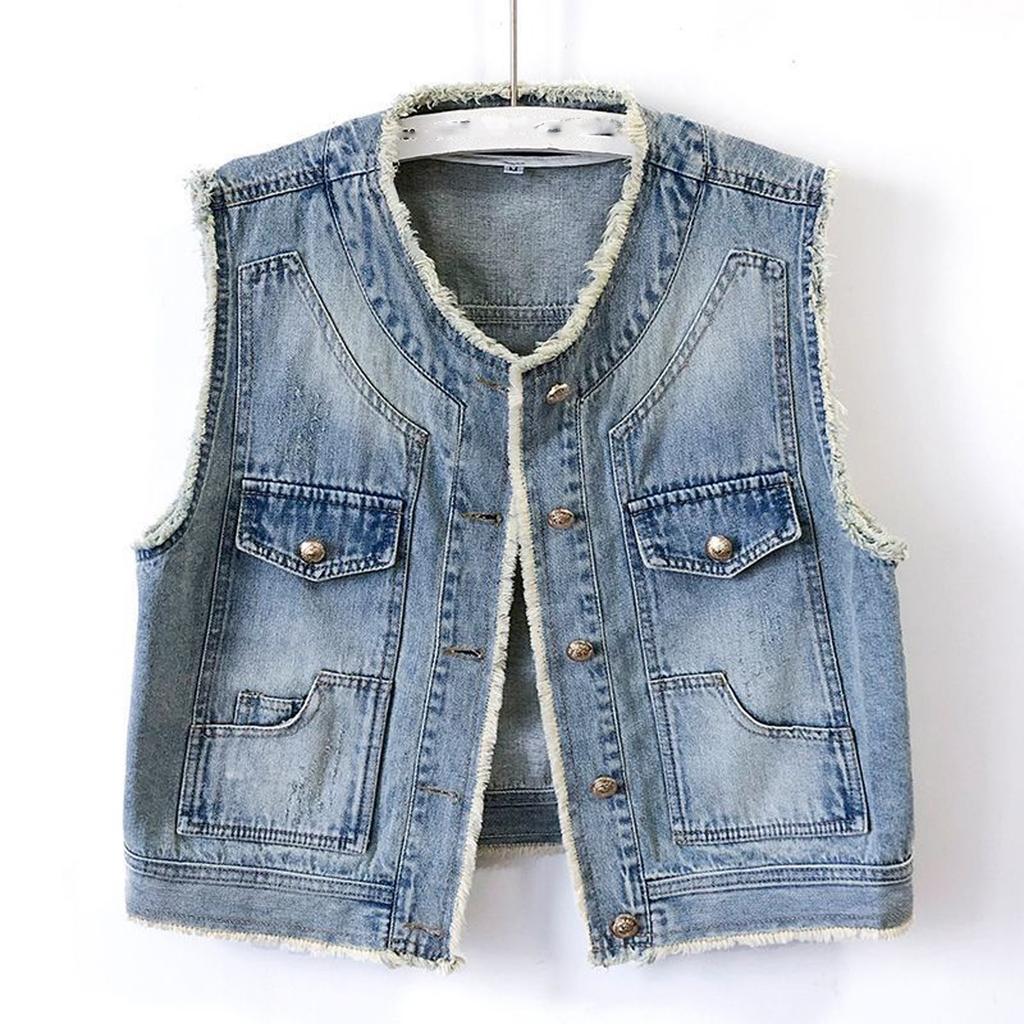 Women's Comfortable Fashion Denim Casual Cardigan Button Vest Jacket