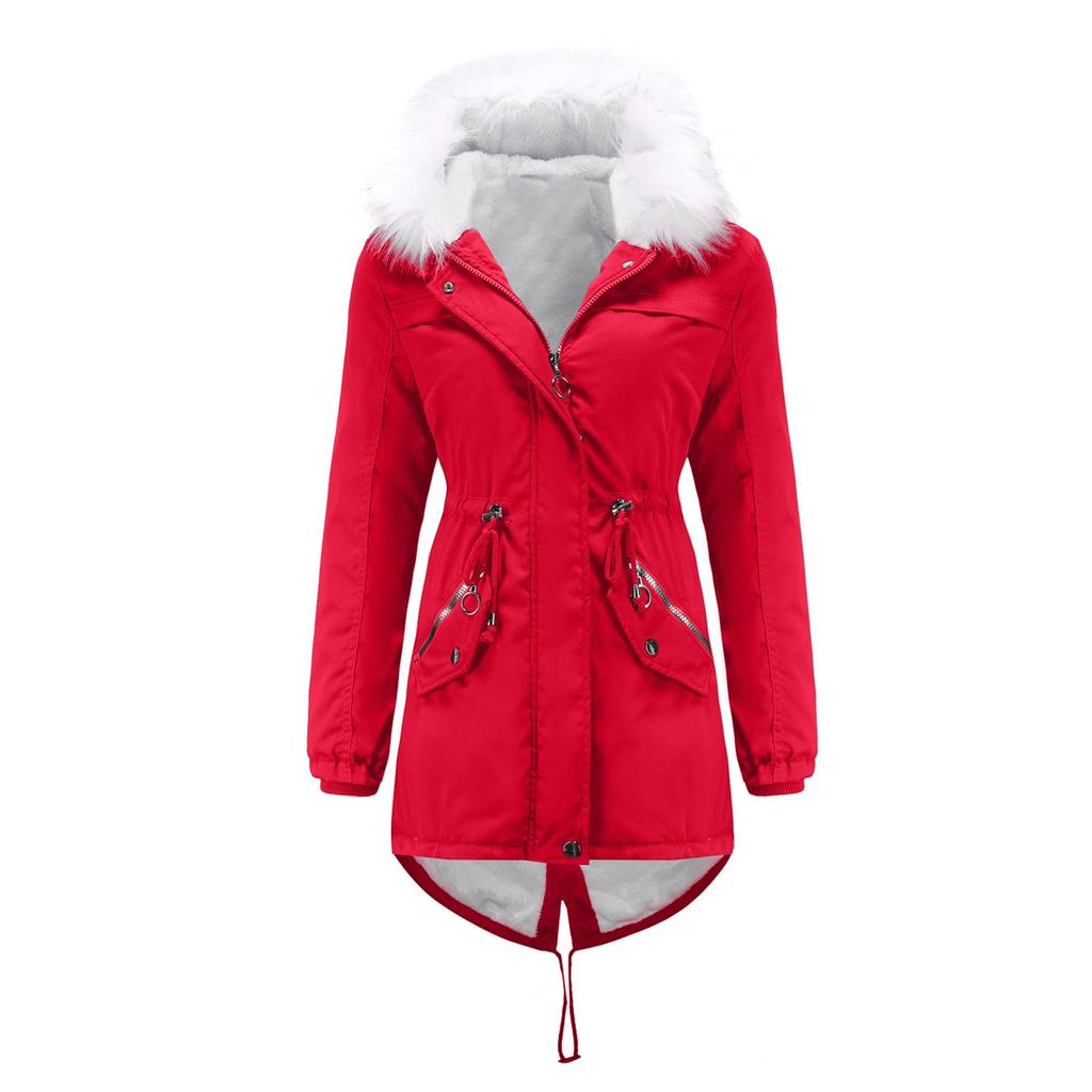 Women's Hooded Plus Velvet Corduroy Coat Ladies Winter Cotton Coat Thickened Mid-length Warm Jacket