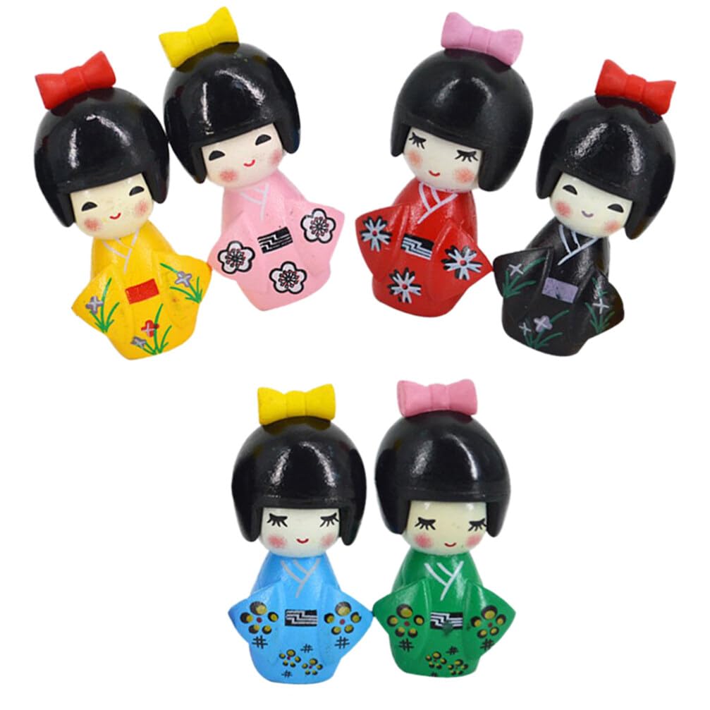 

TOYANDONA Japanese Kokeshi Doll Souvenir for Decorative Miniature Japanese Style Tabletop Japanese Mermaid Bride 6-Piece, 6-Color Figurine, Small,