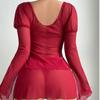 Sexy Lingerie Sexy Mesh See-through Long Sleeve Split Lace Sexy Suit