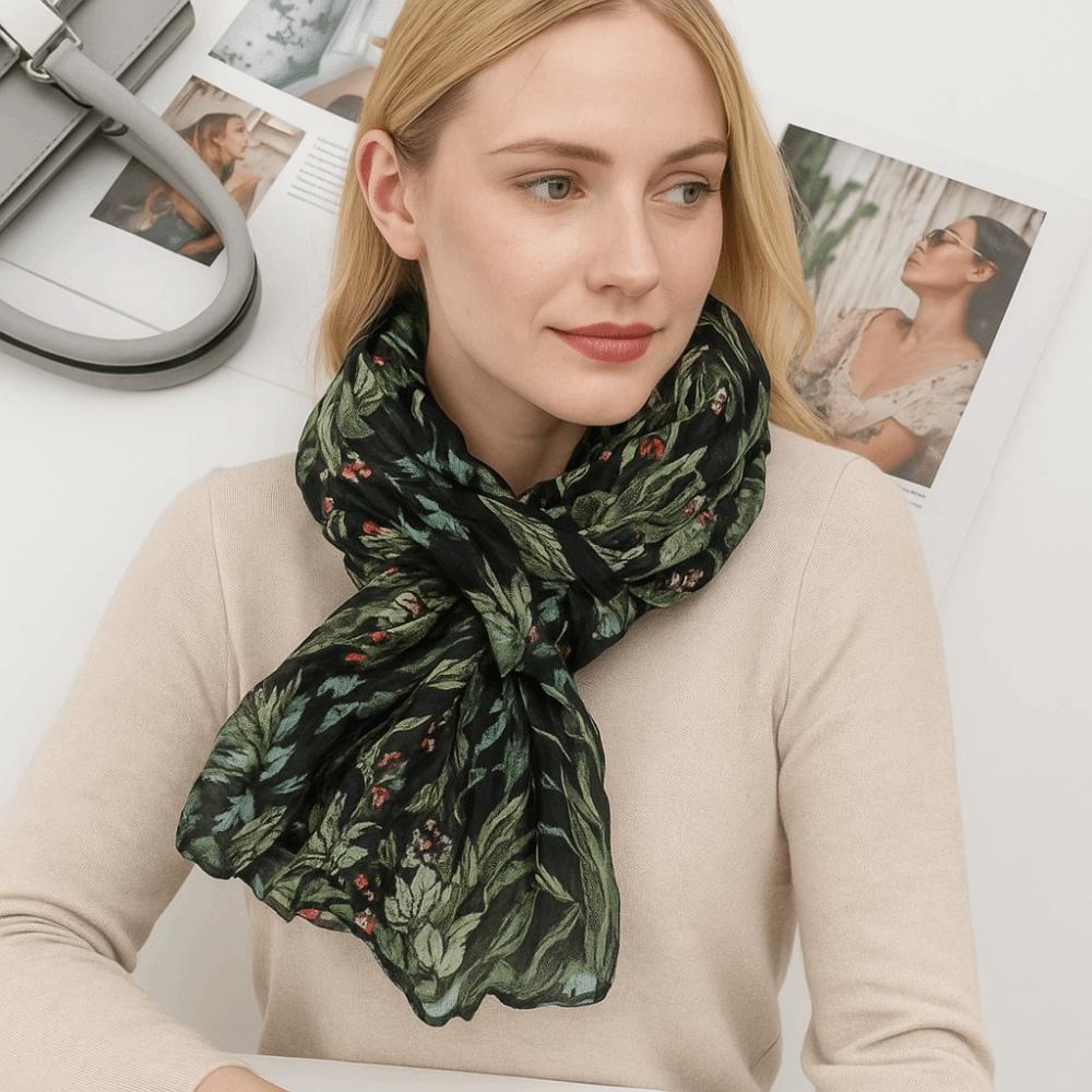 Floral Cotton Linen Scarf Vintage Long Shawl Wrap Fashion Pleated Printed Scarf  For Autumn Winter
