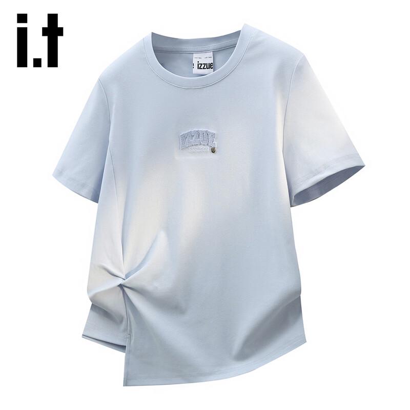 

izzueit Women s Embroidered Slim-Fit Irregular Hem T-Shirt M