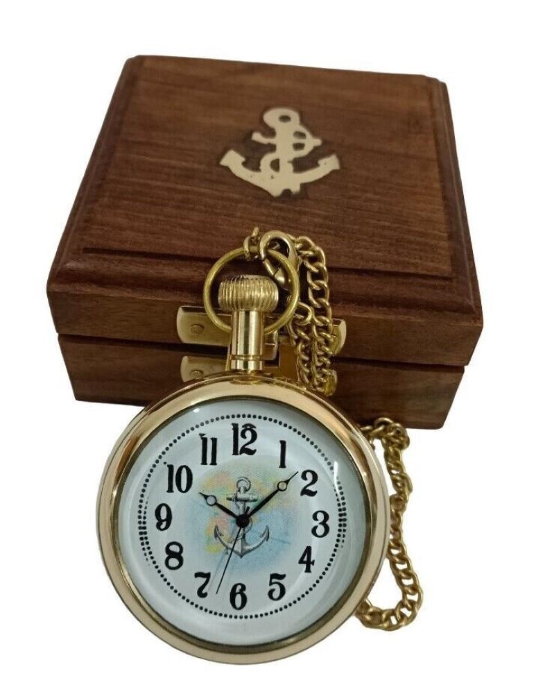 Nautical Antique Brass Pocket Watch with Box Gift For Occassion