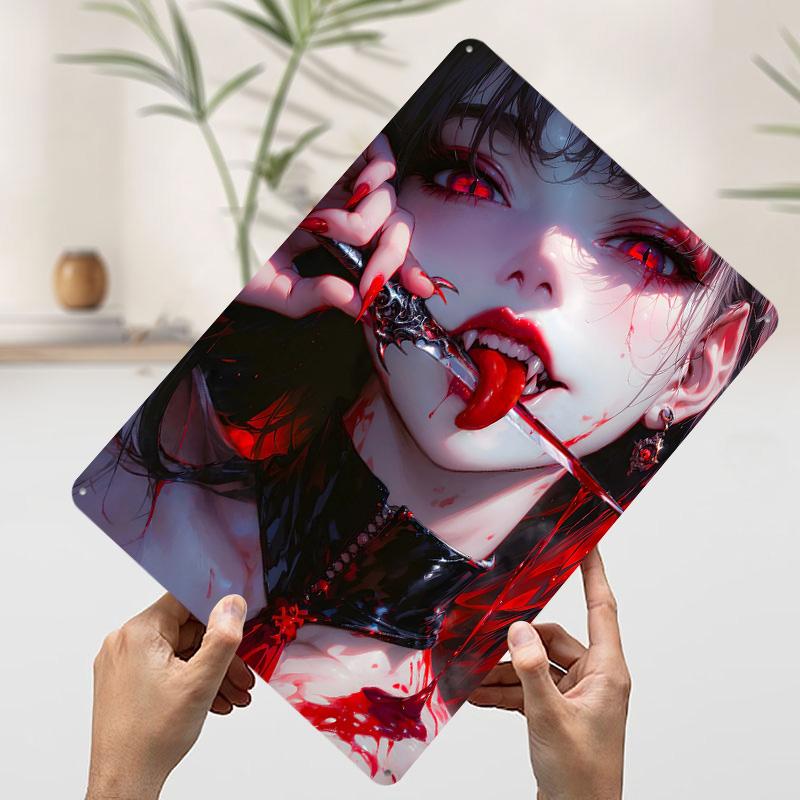 

Vampire Girl With Knife Printed Poster Customized Wall Art Retro Vintage Metal Tin Signs for Home Decor Living Room Man Cave 20x30cm（7.8x11.8inch）
