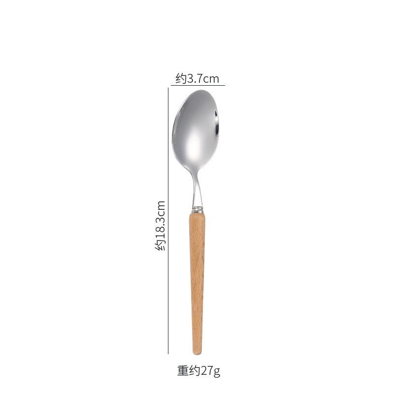 Wooden handle stainless steel knife and fork spoon Western food steak knife 304 stainless steel tableware spoon Fruit dessert fork