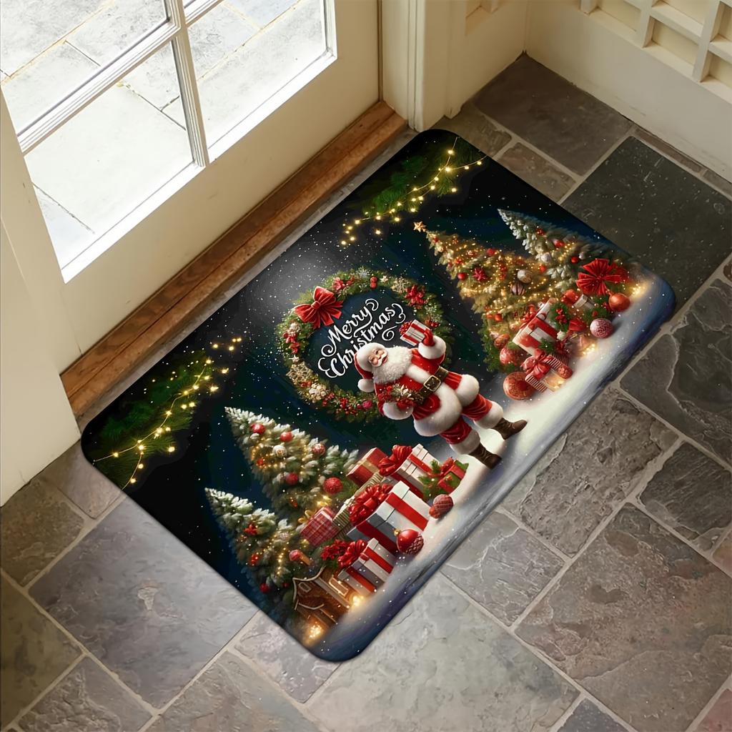 Christmas Santa Claus Entrance Welcome Doormat Bedroom Bedside Foot Mat Balcony Hallway Bath Non-slip Rugs Christmas Decorations