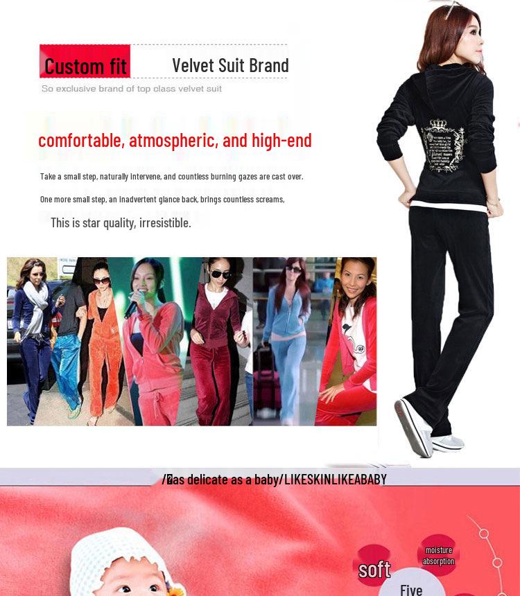 Women's Gold Velvet Embroidered Sports Suit - 2022 Spring/Autumn New Style Casual Two-Piece for Running