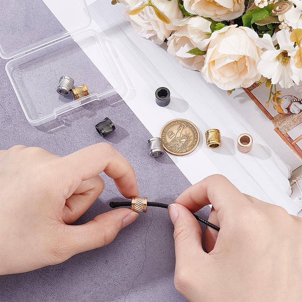 8Pcs 4 Colors 304 Stainless Steel Glazed European Beads, Large Hole Beads, Column, Mixed Color, 10x10mm, Hole: 6mm, 2pcs/color