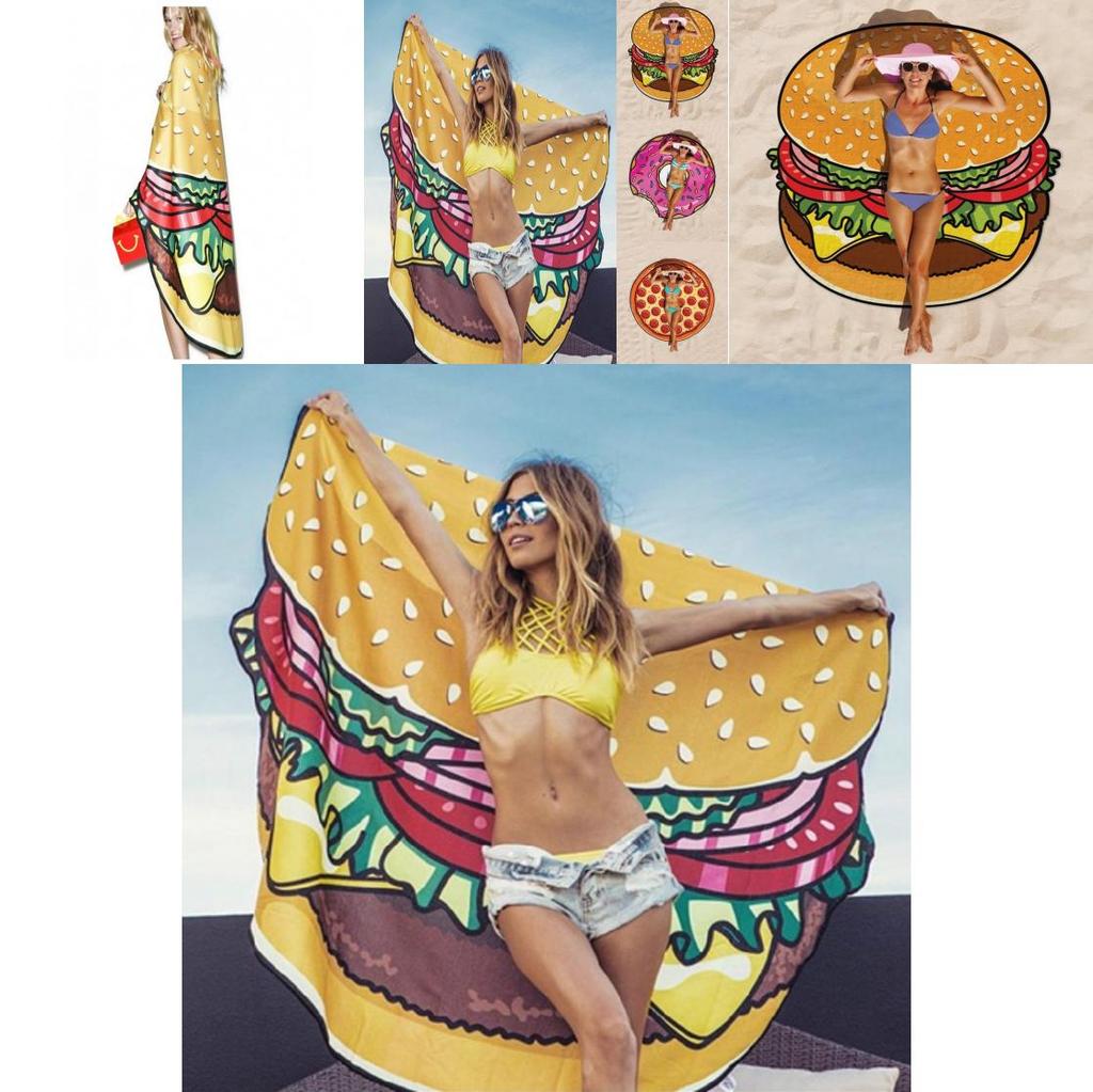 Hamburgers Donuts Pizza Design Beach Towel For Kids And Adults With Polyester Fabric For Pool And Beach Use
