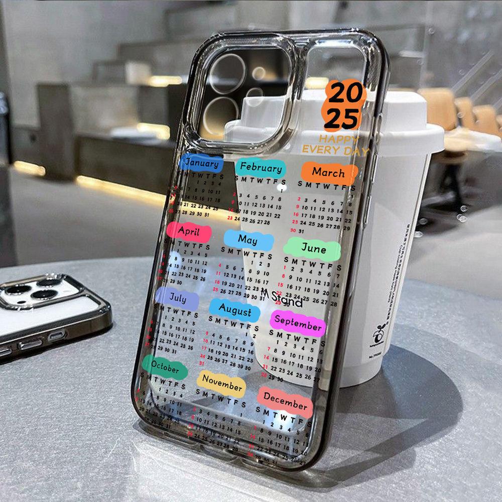 2026 Black Letter Calendar for iPhone17promax Space Phone Case Apple 16 Transparent 15/14 Fine Hole