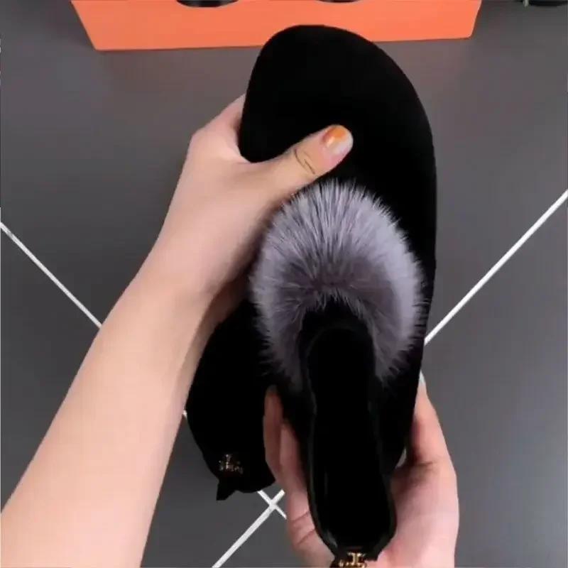 Fashion Women Fur Shoes 2024 Winter Plush Warm Women's Boots Low Heel Non-slip Commuter Office Ladies Shoes Fashion Zipper Short Boots