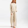 Autumn Winter Women's Knitted Pants Suits Round Neck Slit Sweater Loose Casual Knitted Wide-leg Pants Two-piece Knitted Suit Outfits