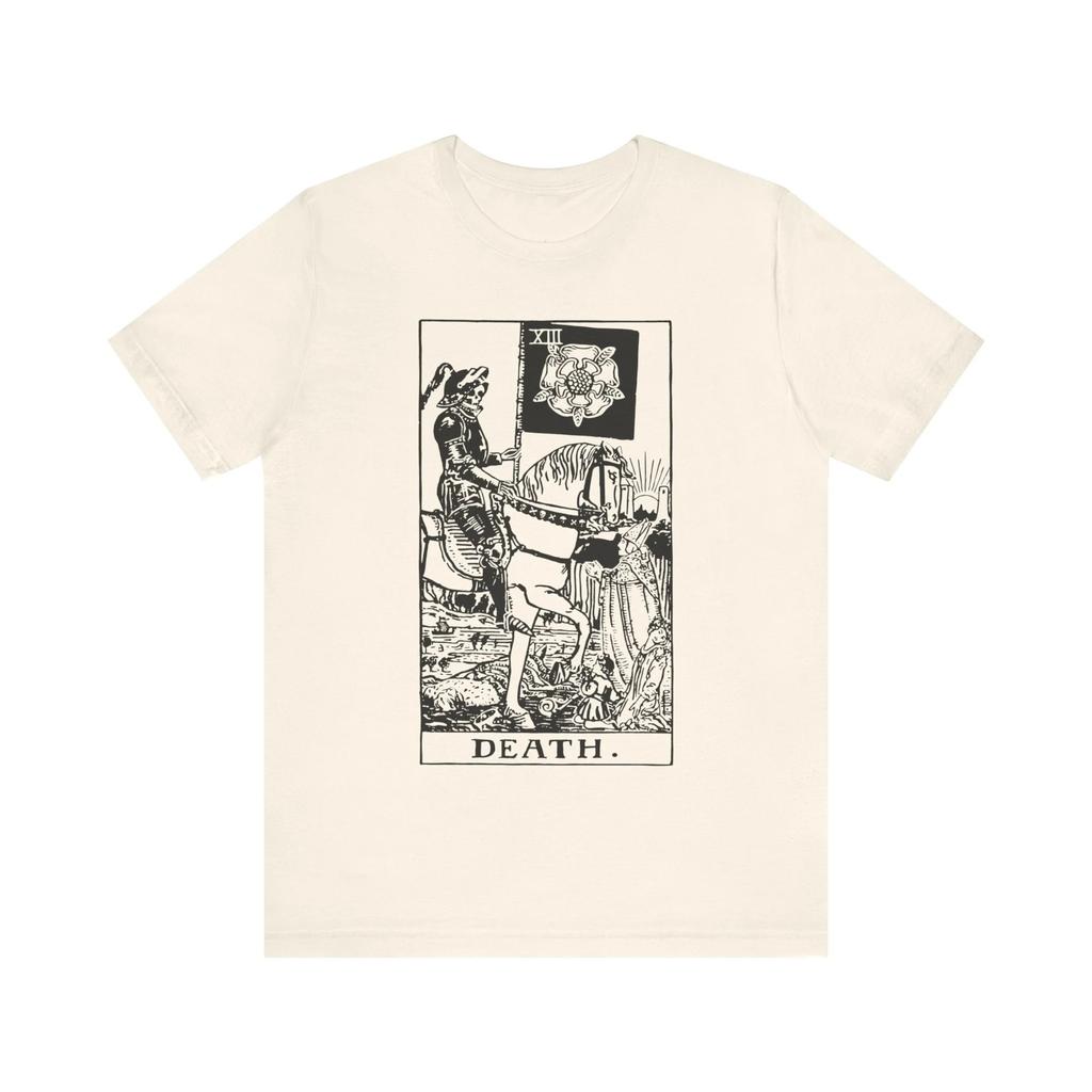 Summer Men's Death Tarot Card Printed Casual Round Neck T-shirt Retro Soft Breathable 100% Cotton Large Short Sleeve