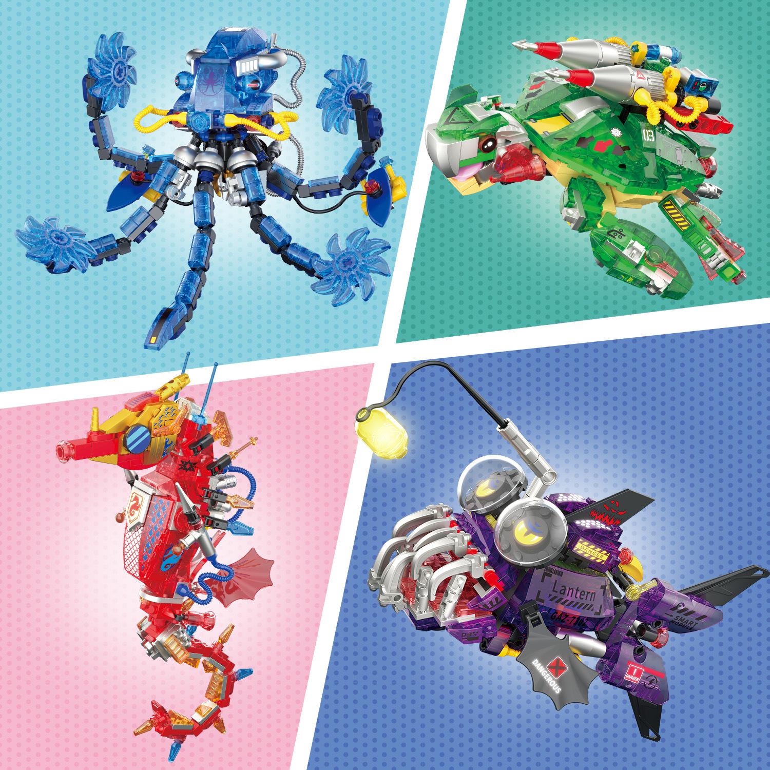 Professional Fishing Unisex Kids Dark Glow In The Deep Sea Animal Building Blocks Octopus Lantern Fish Seahorse Turtle Model Educational Ocean Creature Toy Kids