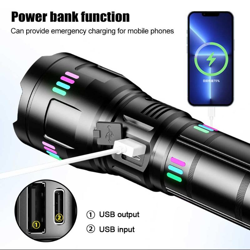 30W High Power Strong Light Flashlight Charging Long Range Flashlight New Telescopic Variable Focus High Luminous Aluminum Alloy Flashlight