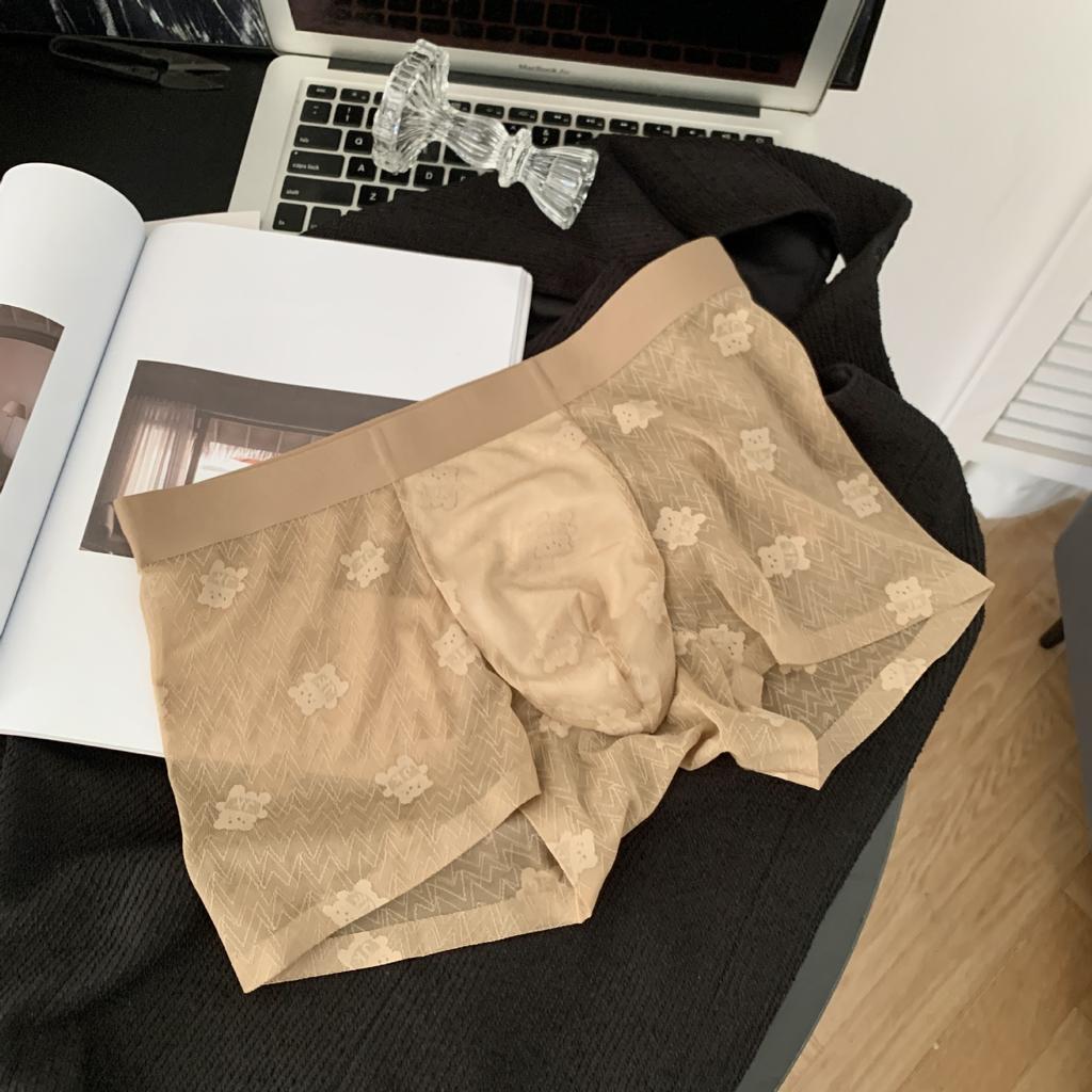 Men's Summer Vintage Brown Bear Jacquard Lace 10A Antibacterial Camellia Fragrance Flat Angle Underwear