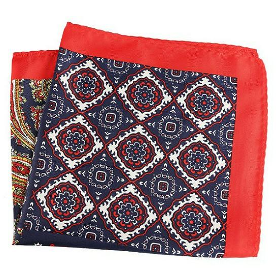 Cashew Flower & Polka Dot Men's Pocket Square Handkerchief