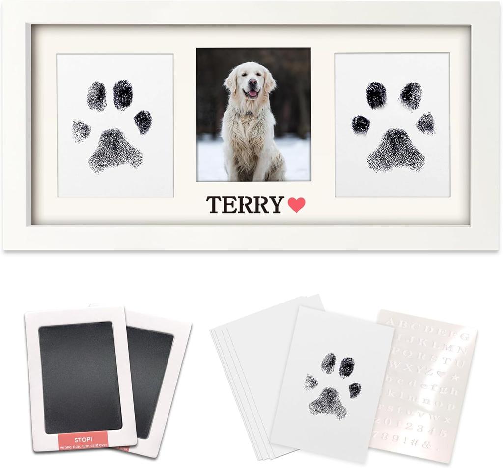 Print Frame & Ink Pads Kit,Dog Or Cat Print Kit,2 No Mess Ink Pads For Pet,Print Pad For Dogs,Wooden Pet Memorial Frame,Personalized Pet 1ml