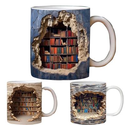 3D Creative Mug Special Design Effect Wall Crash and Book Shelf Coffee Tea Cup Christmas Boys Girls Gifts for Office Household