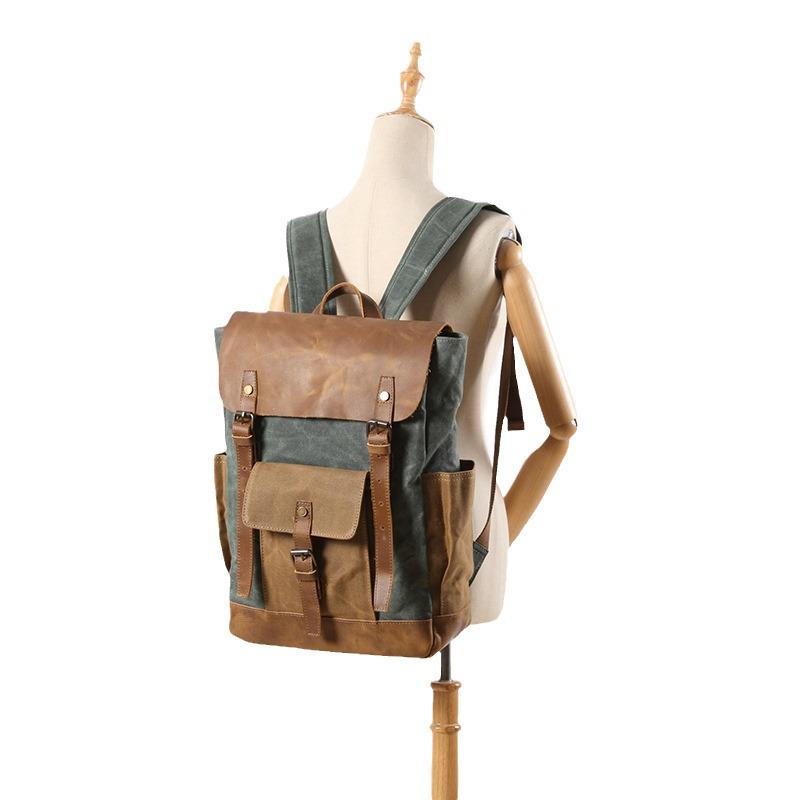 Vintage Canvas & Leather Waterproof Outdoor Backpack - Men's Laptop & Travel Rucksack