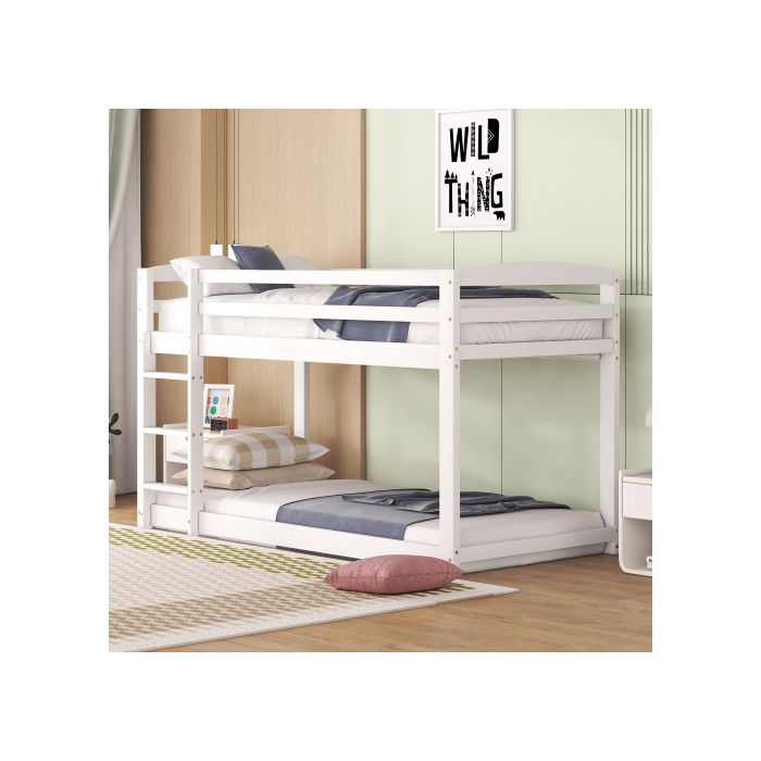 Lit Superposé - MUVOE - 90x200cm - Bois Massif - Blanc - 2 Places