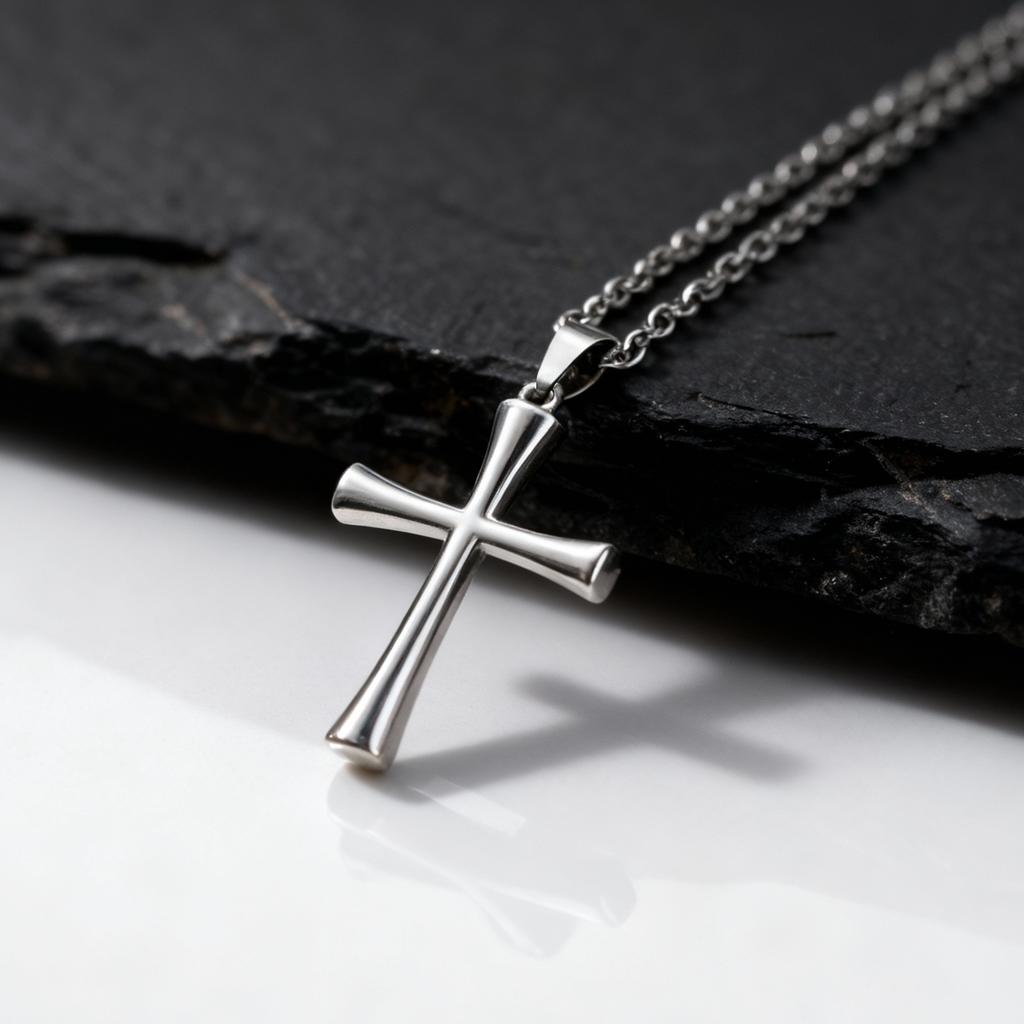 Casual Cross Necklace for Men Boys,Stainless Steel Silver Color Cross Pendant,Basic Cross Pendant Necklace Gift