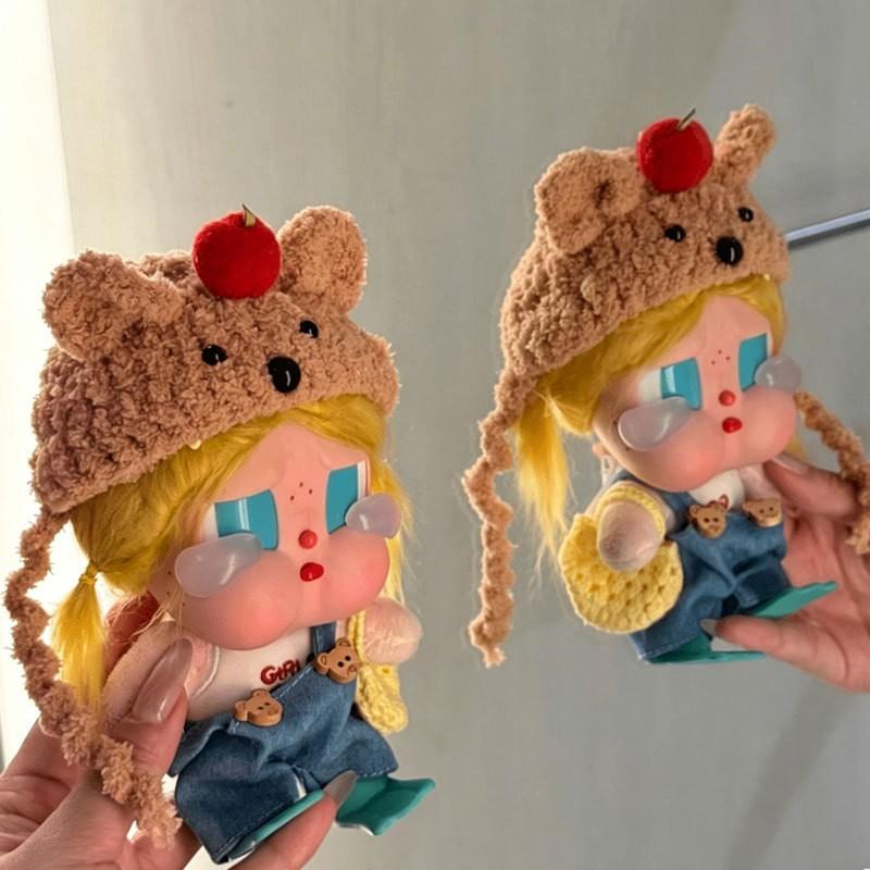 15cm Crybaby Doll Outfit Set Bear Hat Backpack Overalls Cotton Clothing Collectible Dolls