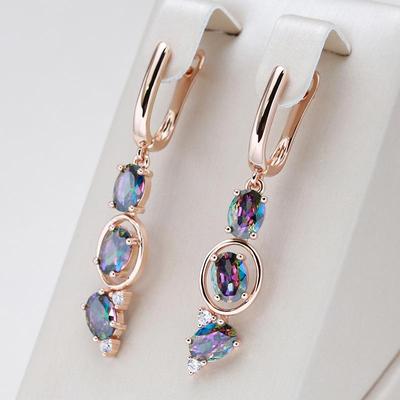 Luxury Geometric Cut Colorful Zircon Dangle Earrings for Women Rose Gold Color Vintage Jewelry