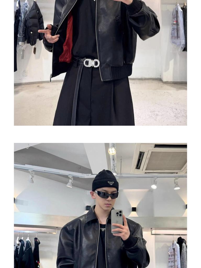 Men's Retro Hip-Hop PU Leather Motorcycle Jacket - Turn-Down Collar, Autumn Style, Loose Fit, Handsome Design.