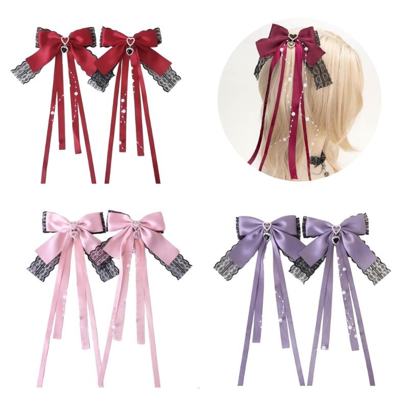 1Pair  Ribbon Bows Hair Barrettes Unique Solid Colors Fashion Hairpieces Elegant Accessories For Females