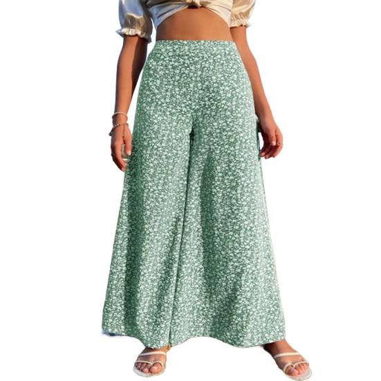 Women Pants High Waist Floral Print Wide Leg Trousers Vintage Style Loose Fit Casual Long Pants with Pockets