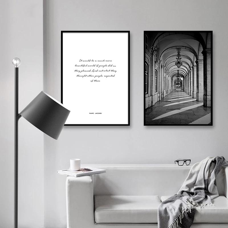 Nordic Poster Prints Black And White Arched Corridor Wall Art Canvas Painting Wall Pictures For Living Room Decorative Picture