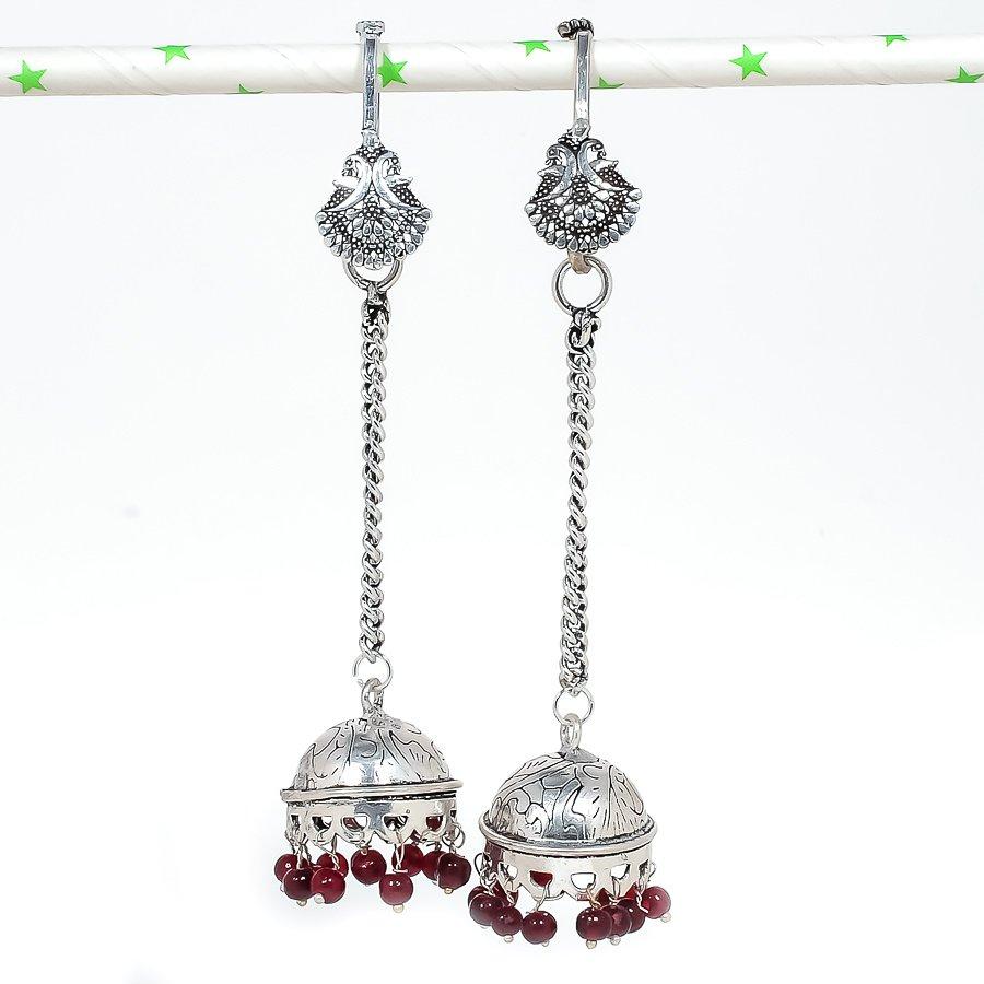 

Натуральные индийские серебряные серьги Jhumki с драгоценными камнями в этническом стиле Бали 4,14 дюйма u9U76