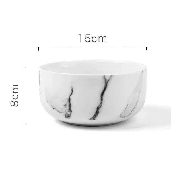 Nordisches Marmor Keramikschüssel-Set – Porzellangeschirr für Frühstück, Reis, Nudeln, Suppe