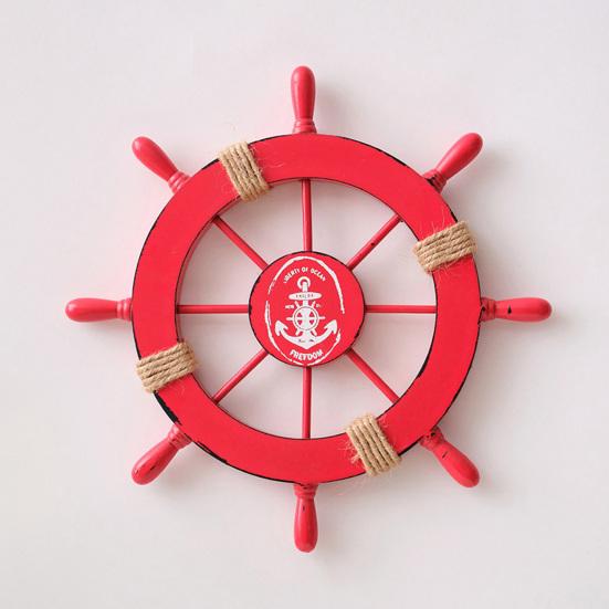 11" Nautical Beach Wooden Ship Wheel Wall Art Coastal Style Boat Steering Wheel Wall Hanging Ornament with Starfish And Hemp Rope for Living Room