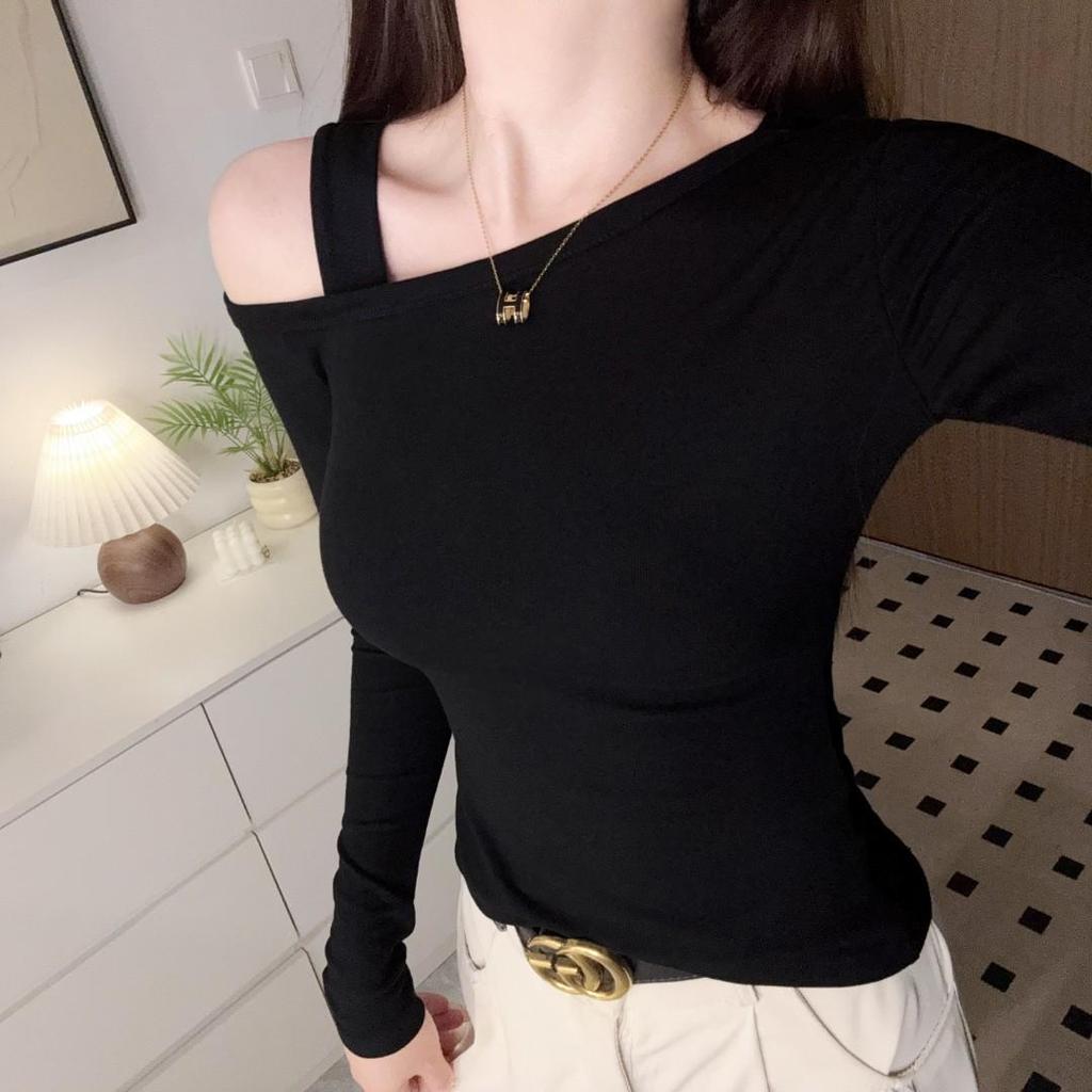 Women's One-Shoulder Slim-Fit Long-Sleeve T-Shirt - Early Autumn Niche Design
