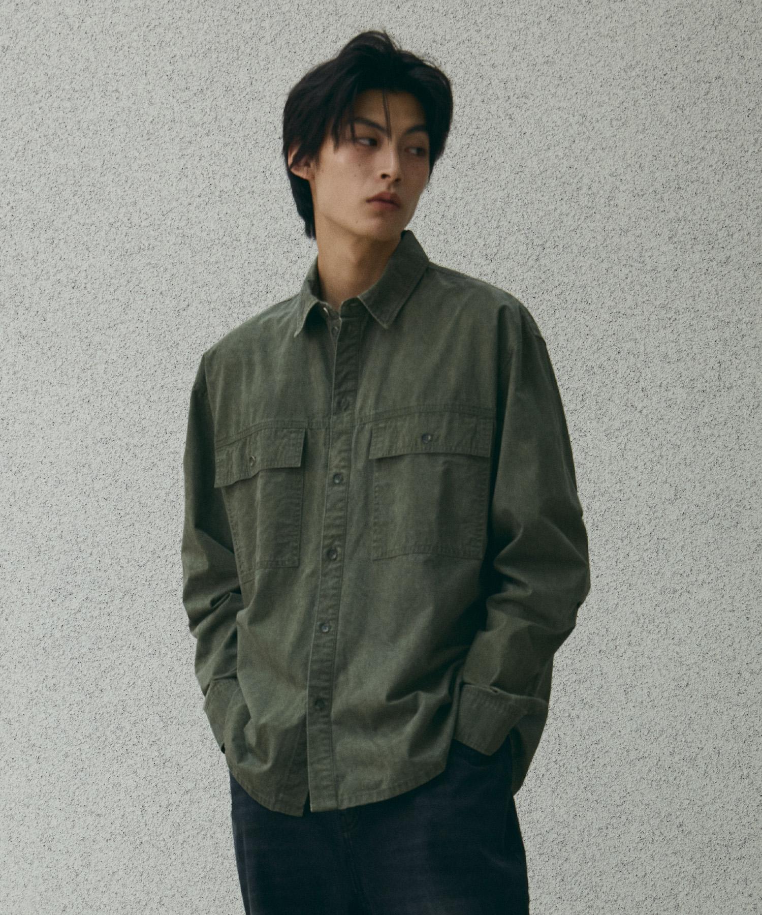 Divine Distance Square Pocket Washed Shirt [Khaki] M