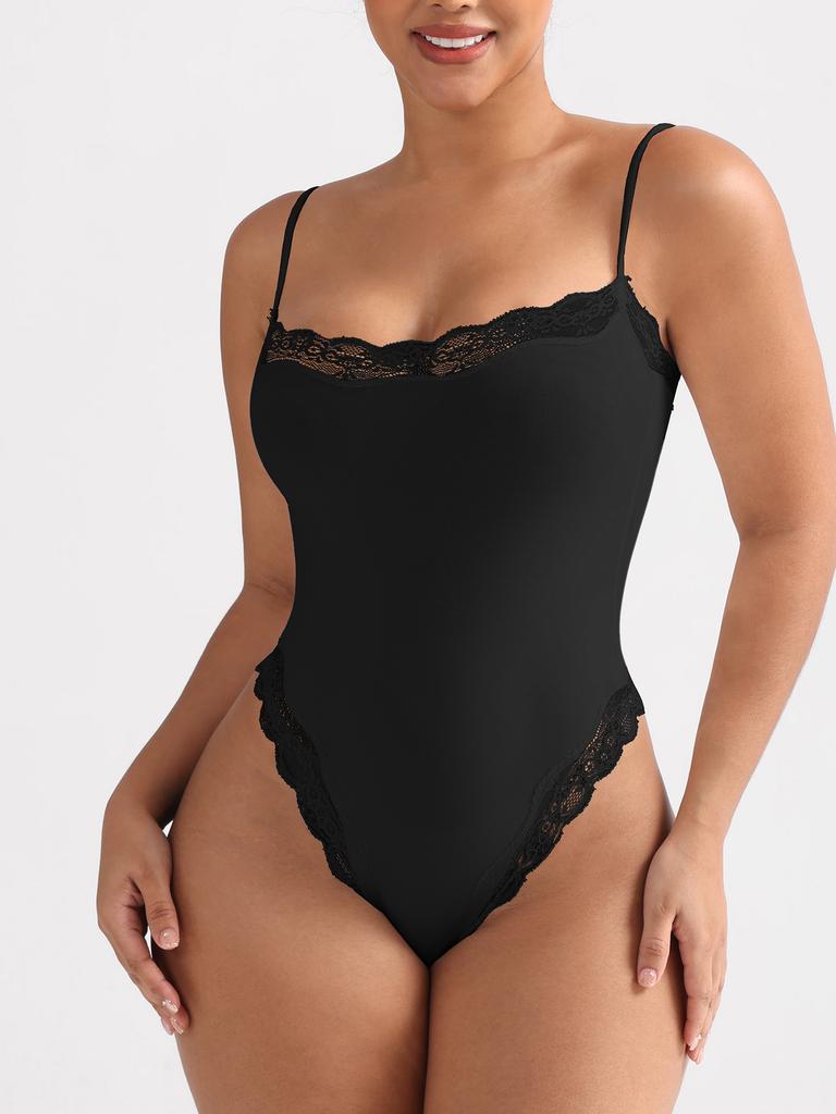 Sexy Spitzenbesetzter High-Waist Formender Strumpfhalter-Bodysuit Für Damen