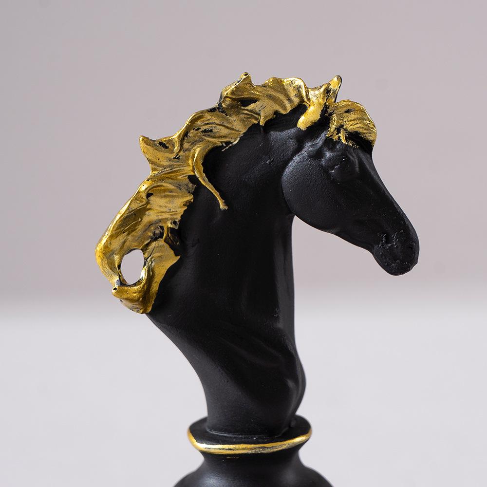 Small International Chess Resin Ornament - Desktop Decor with King, Queen & Horse Pieces