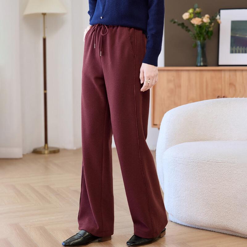 Women's Alpaca Blend Drawstring Straight-Leg Wide-Leg Pants