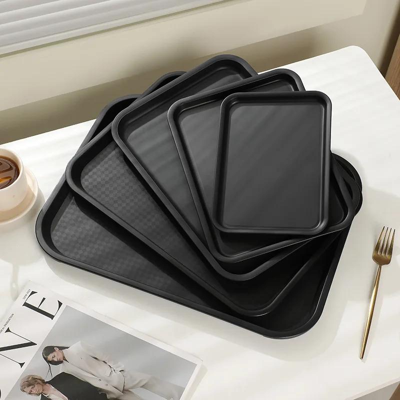 Heavy-Duty Non-Slip Serving Tray | Black Rectangular Tableware for Chinese Food, Dessert & Tea | Commercial Kitchen & Hotel Use