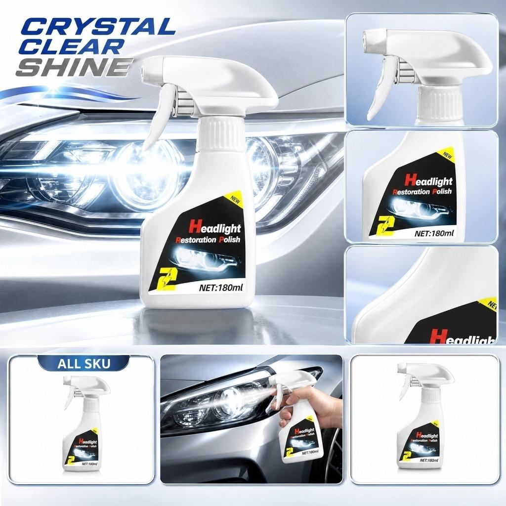 Headlight Restoration 180ml - Headlight Lens Coating for Yellowed Faded Headlights, No Sanding Needed, Car Headlight Cleaner &