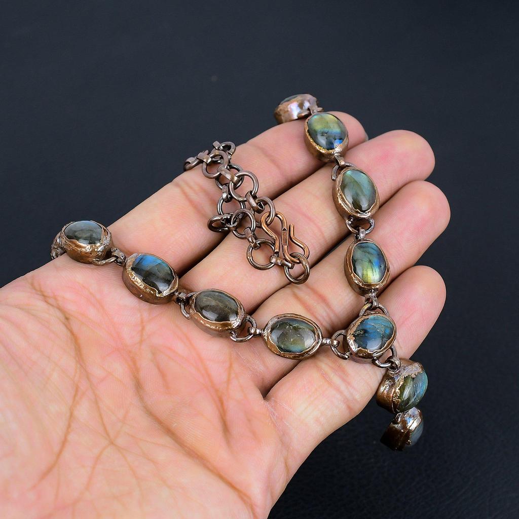 Hermoso collar para hermana hecho a mano con piedras preciosas de labradorita, joyería de cobre electroformada