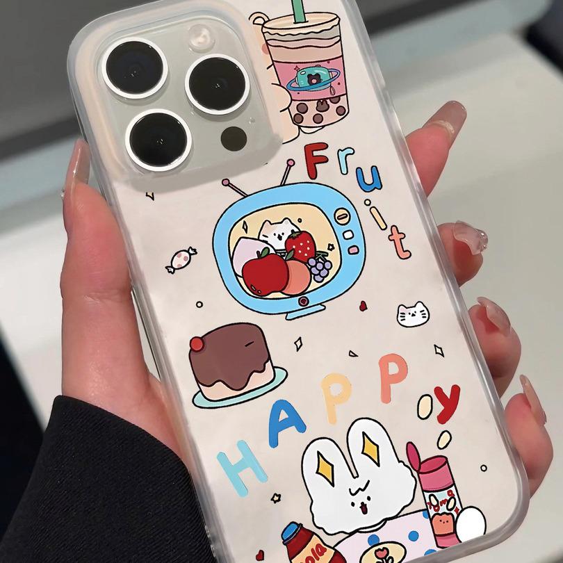 Milk Tea Bear & Little Rabbit iPhone Case: Cute, Frosted Soft Shell for iPhone 11-15 Pro Max