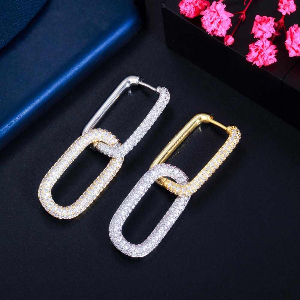 Popular Geometric Lock Small Earrings Colored Zircon Vintage Buckle Copper Plated 18K Gold Micro-Inlaid Zircon Earrings