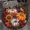 Autumn Harvest Pumpkin Sunflower Round Rug Fall Seasonal Decor Thanksgiving Home Floor Mat Nature Inspired Design