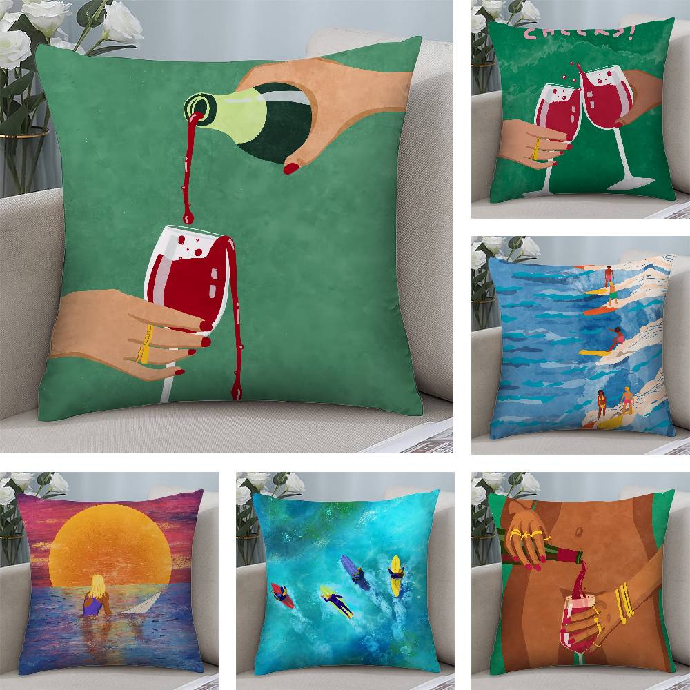 Surfing Colorful Pillow Case Plush Fabric Soft Pillowcase Double Sided Print Cushion Cover Household Gifts