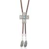 Men Women Western Cowboy Bolo Tie Vintage Floral Stone Pendant Jewelry Leather Rope Necktie Tie Metal Feathered Necklace
